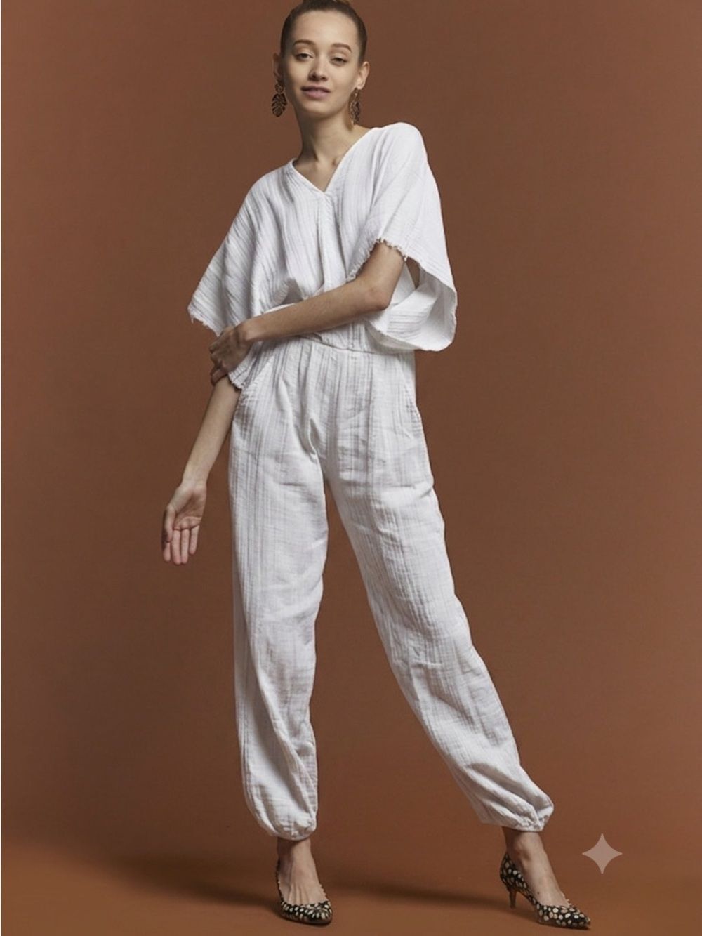 Stark X Cotton Gauze Kimono Sleeve Jumpsuit | White | Medium